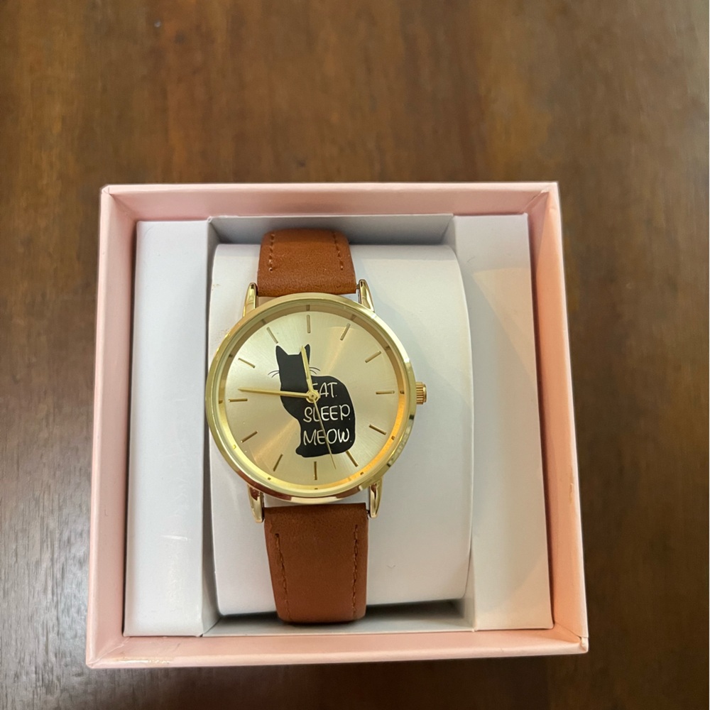 Women's Cat Watch with Leather Strap